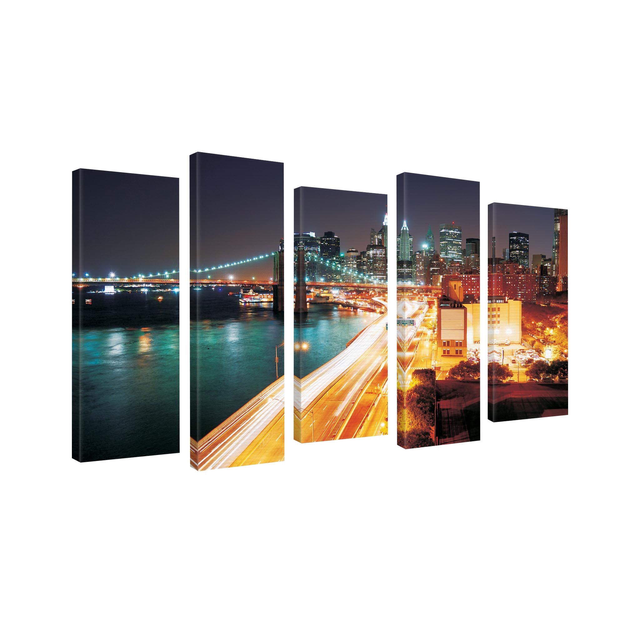 Set Tablouri DEGRETS 78369 Canvas, 100 x 150 cm, 5 piese (2x100x30 cm, 3x80x30 cm), New York Zgarie nori