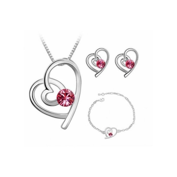Kelan Ékszer szett, Ezüst szív, Egyedi piros elemek