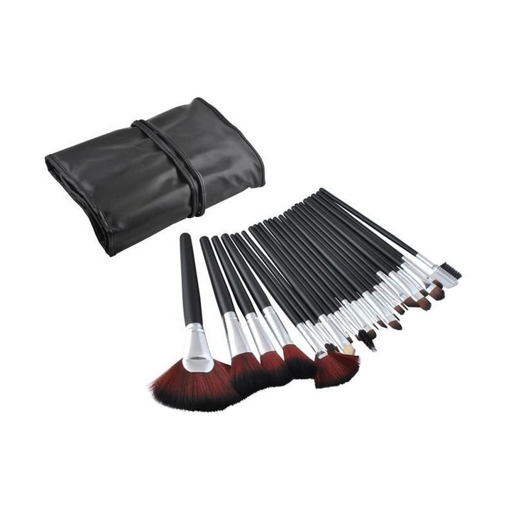 Set 24 pensule machiaj din par natural cu borseta