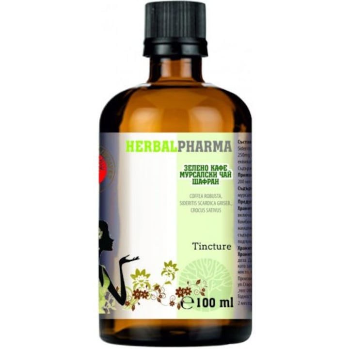 Чай Herbalpharma Царски Чай Тинктура Зелено Кафе, Мурсалски Чай и Шафран, 100 мл