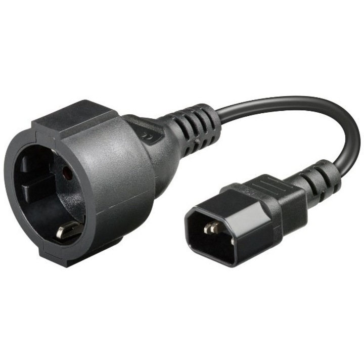 SET 3X Cablu adaptor de la mufa C14 tata la Schuko mama, 0.2m, negru, pentru UPS-uri