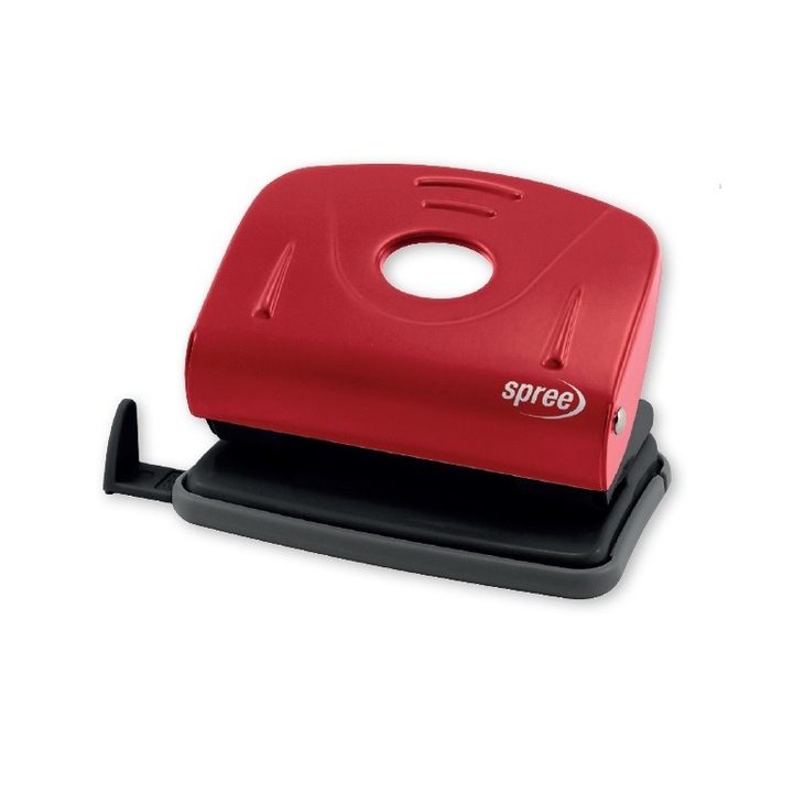 Перфоратор 20 листа Spree, Eye Metal, червен, с ограничител