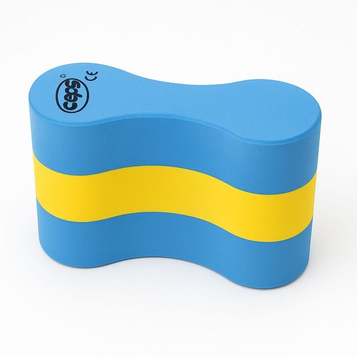 Flotor monobloc Pull Buoy Senior, pentru invatare tehnica brate inot, din spuma, Albastru/Galben