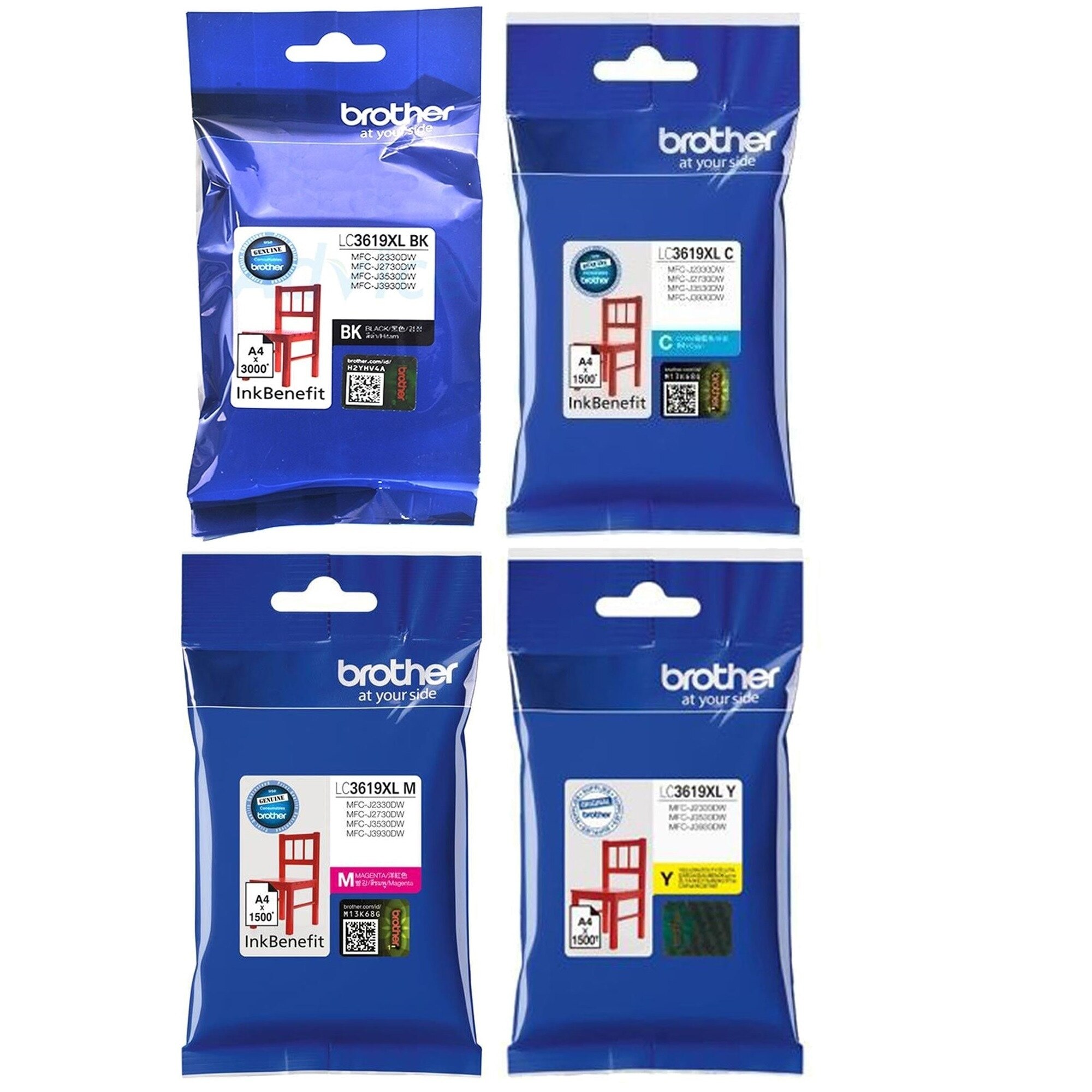 3619XL Set 4 Cartuse extralarge, original BROTHER, XL, LC3619XL , BK/C/M/Y :MFC-J2330DWMFC-J2730DWMFC-J3530DWMFC-J3930DW