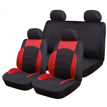 Huse auto pentru scaun, Ro Group, Sport Line, negru + rosu, set 9 bucati Huse auto pentru scaun, Ro Group, Sport Line, negru + rosu, set 9 bucati
