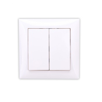 Intrerupator dublu, Hoff, incastrat, rama inclusa, 10A, alb Intrerupator dublu, Hoff, incastrat, rama inclusa, 10A, alb