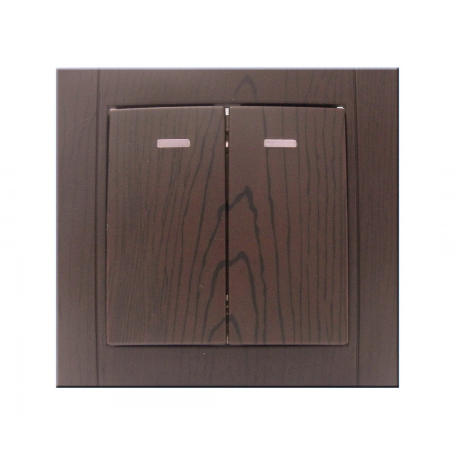Intrerupator dublu cu indicator luminos, Comtec, incastrat, rama inclusa, stejar