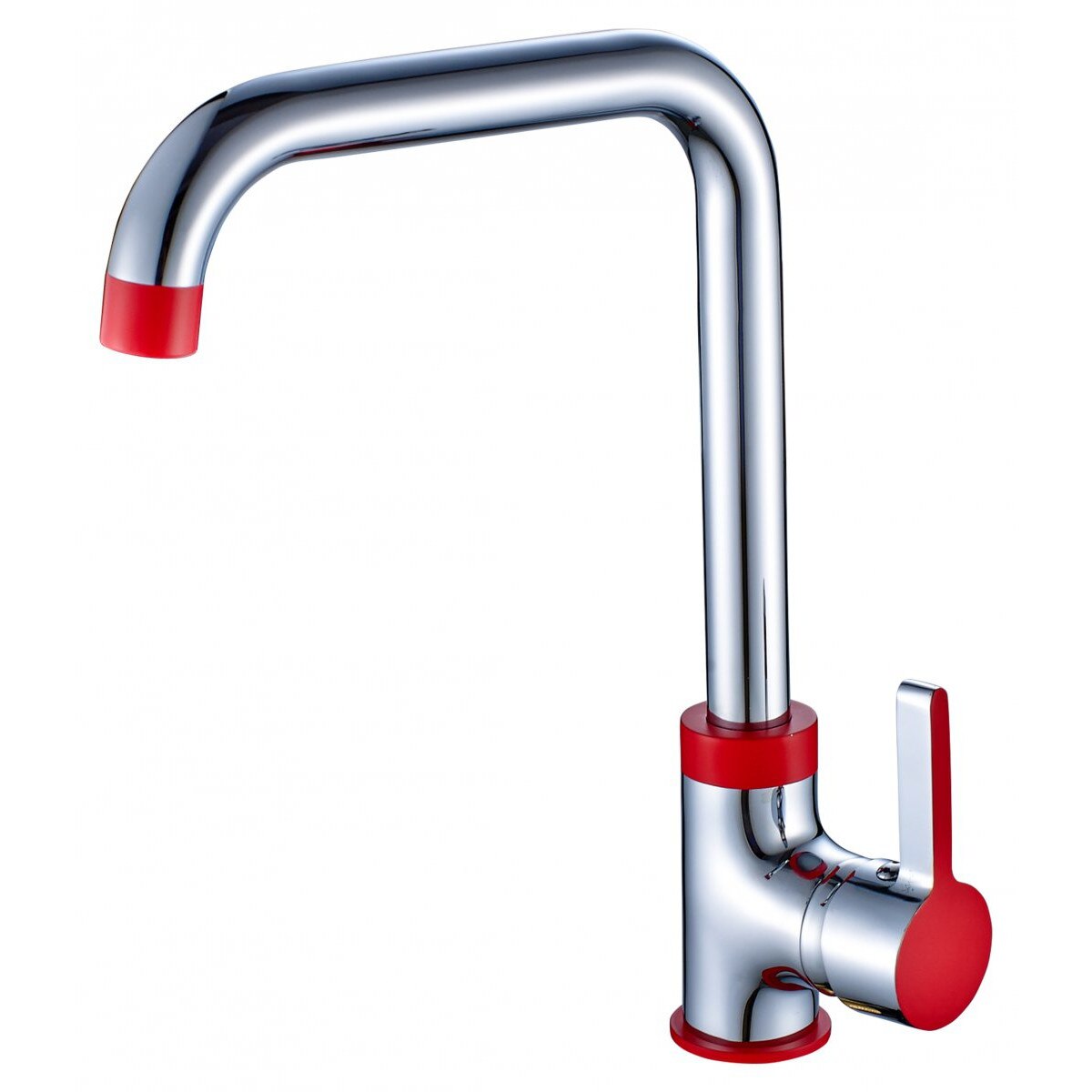 Baterie chiuveta bucatarie inalta finisaj cromat rosu BKU C65 Laveo
