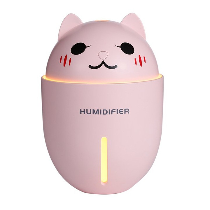 Овлажнител за детска стая Hippo G "Pink Adorable Pet" - M-221, USB, 320 ml, с таймер + нощна лампа и подвижен мини вентилатор