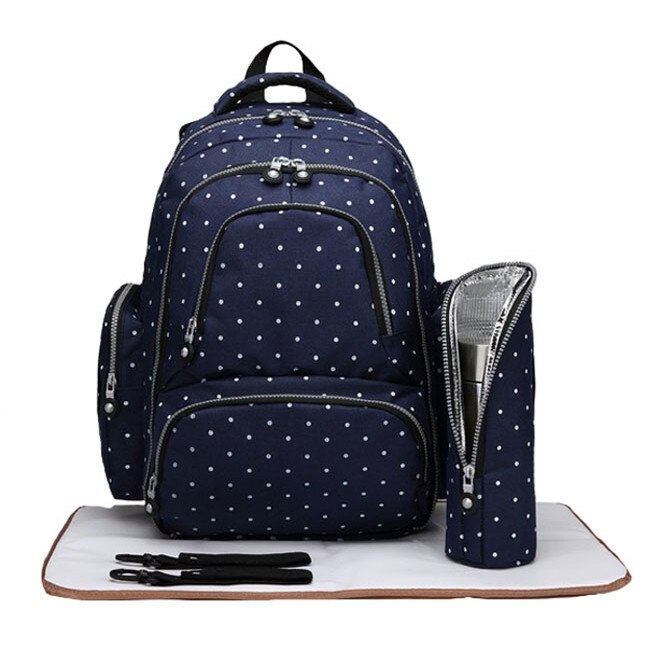 Set 3 piese, rucsac pentru mamici, bluemarin cu buline