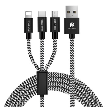 Cablu de date 1.2M 3in1 Dux Ducis K-One 2.4A USB-C, Lightning, Micro-USB - Negru Cablu de date 1.2M 3in1 Dux Ducis K-One 2.4A USB-C, Lightning, Micro-USB - Negru