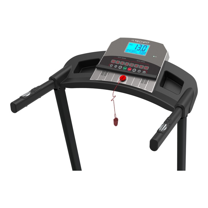 Banda de alergat electrica TechFit® MT150, motor 4 cai putere, inclinare automata 15%, Bluetooth/Kinomap, FitShow, Zwift, suport tableta, sistem auto-lubrifiere, pliabila, sistem amortizare, programe presetate, utilizator 120 kg