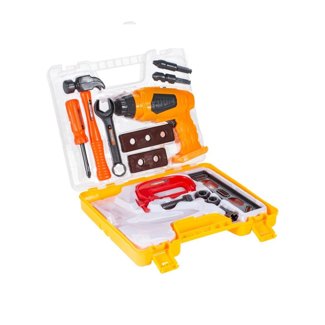 Mini valiza de bricolaj IDL ce include instrumente simbolice, Intregul atelier a fost plasat intr-o valiza practica care transforma orice micut intr-un adevarat constuctor, Permite dezvoltarea creativitatii si a imaginatiei