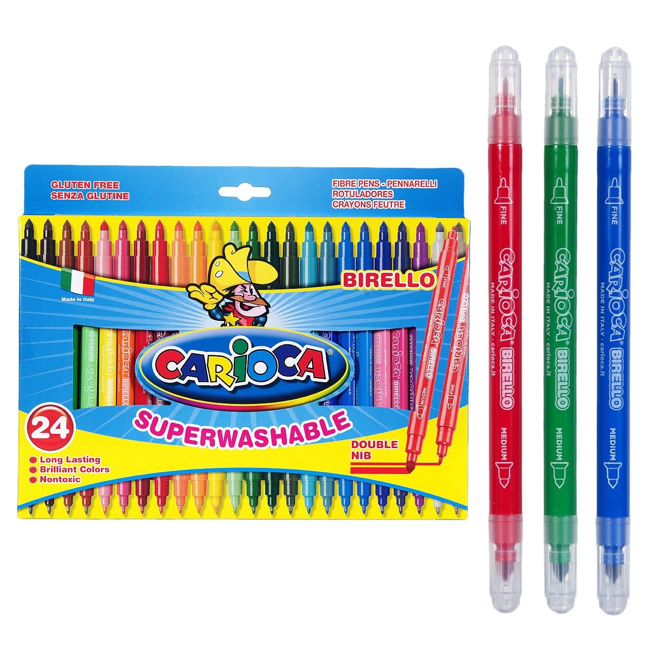 Set Carioca cu 24 carioci , Multicolor, Cromatica intensa, Cu 2 capete