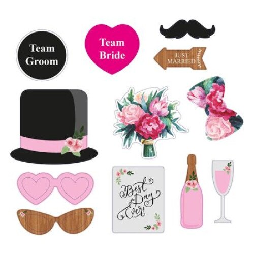 Set 12 props-uri foto iMK® pentru petrecerea , Multicolor, Model Wedding Day