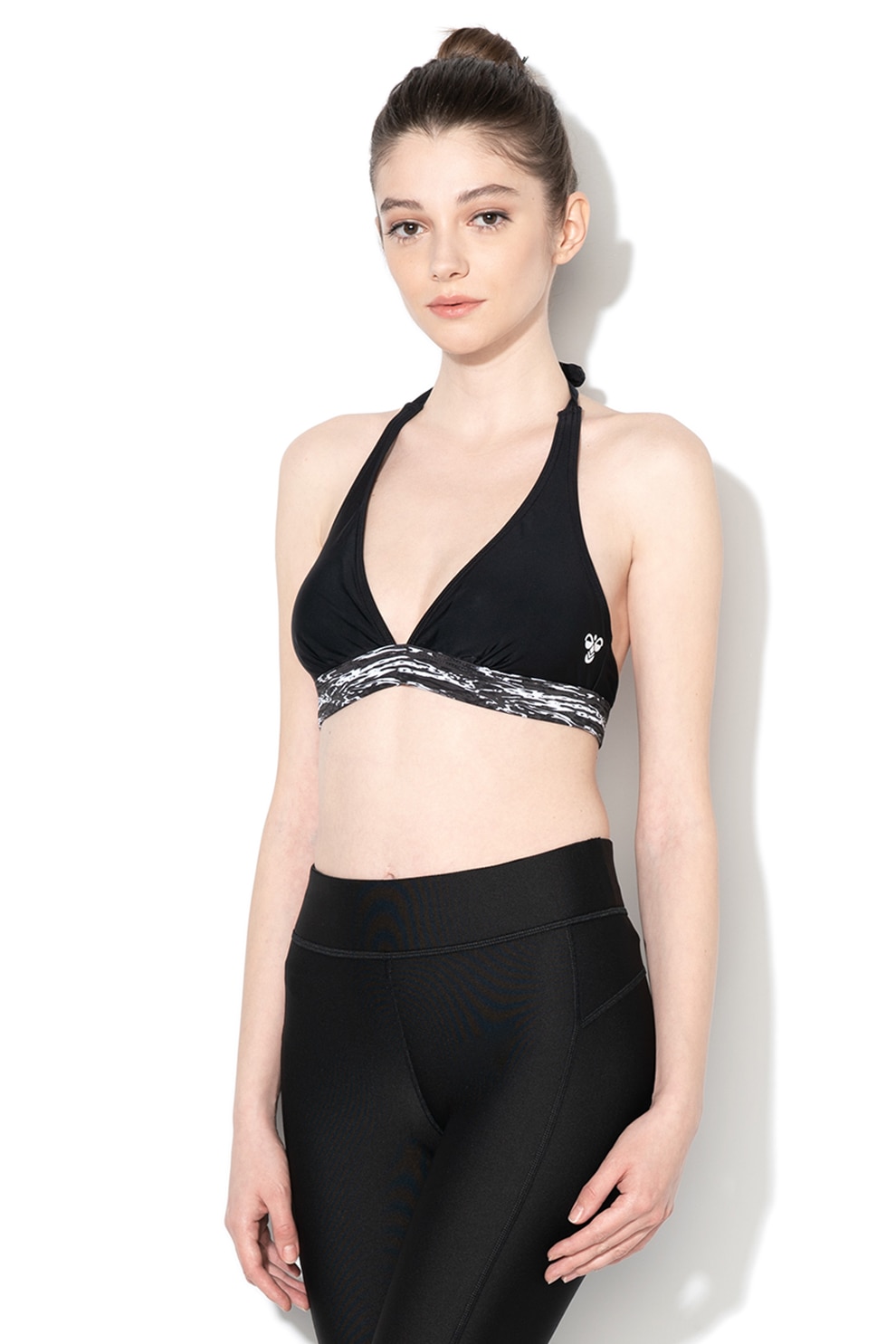 Hummel, Sutien de baie cu decolteu halter Lea, Negru/Alb, S