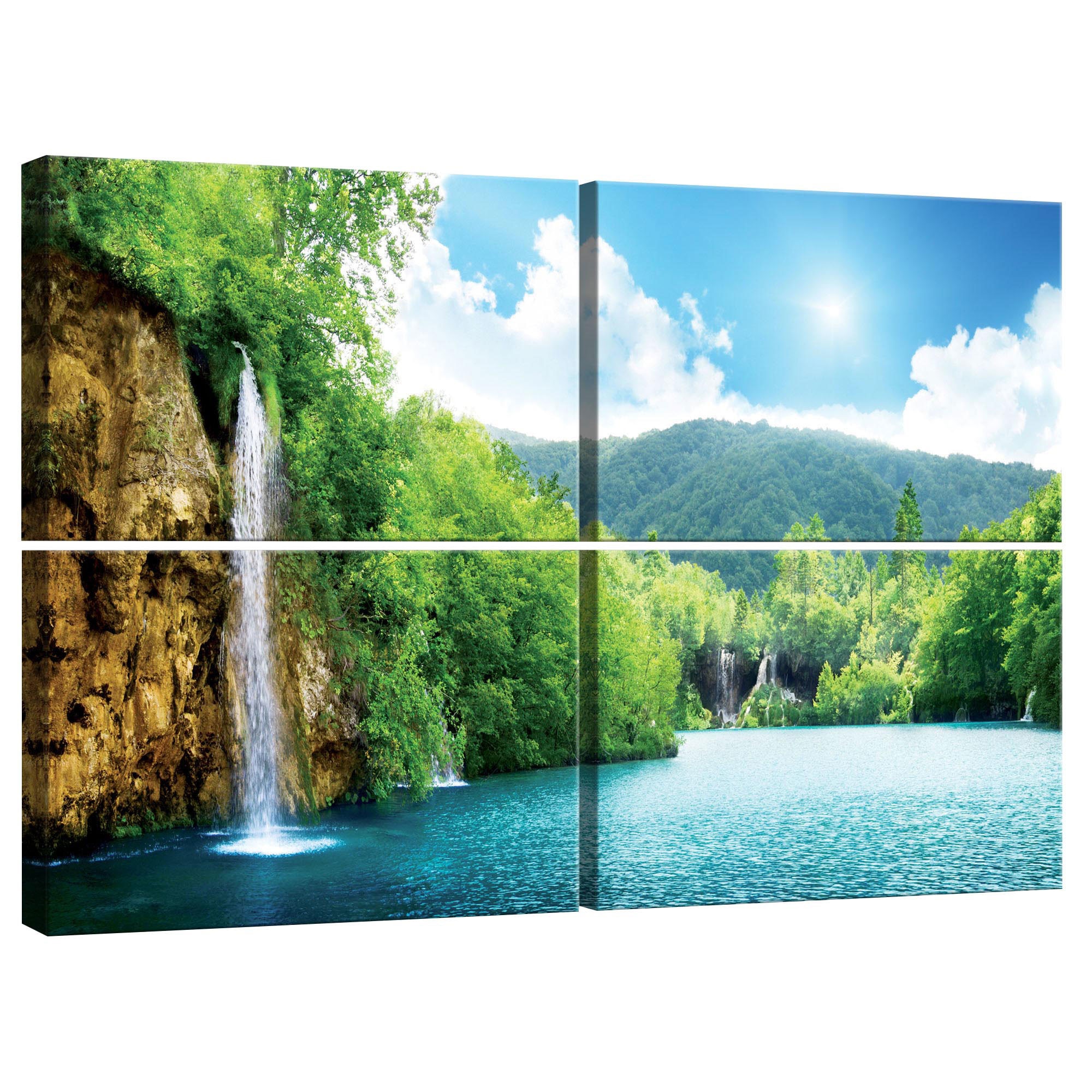 Set Tablouri DEGRETS 78384 Canvas, 80 x 120 cm, 4 piese (4x40x60 cm), Cascada langa lac