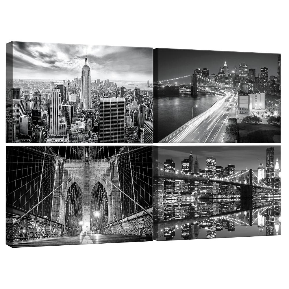 Set Tablouri DEGRETS 78390 Canvas, 80 x 120 cm, 4 piese (4x40x60 cm), Megapolis New York