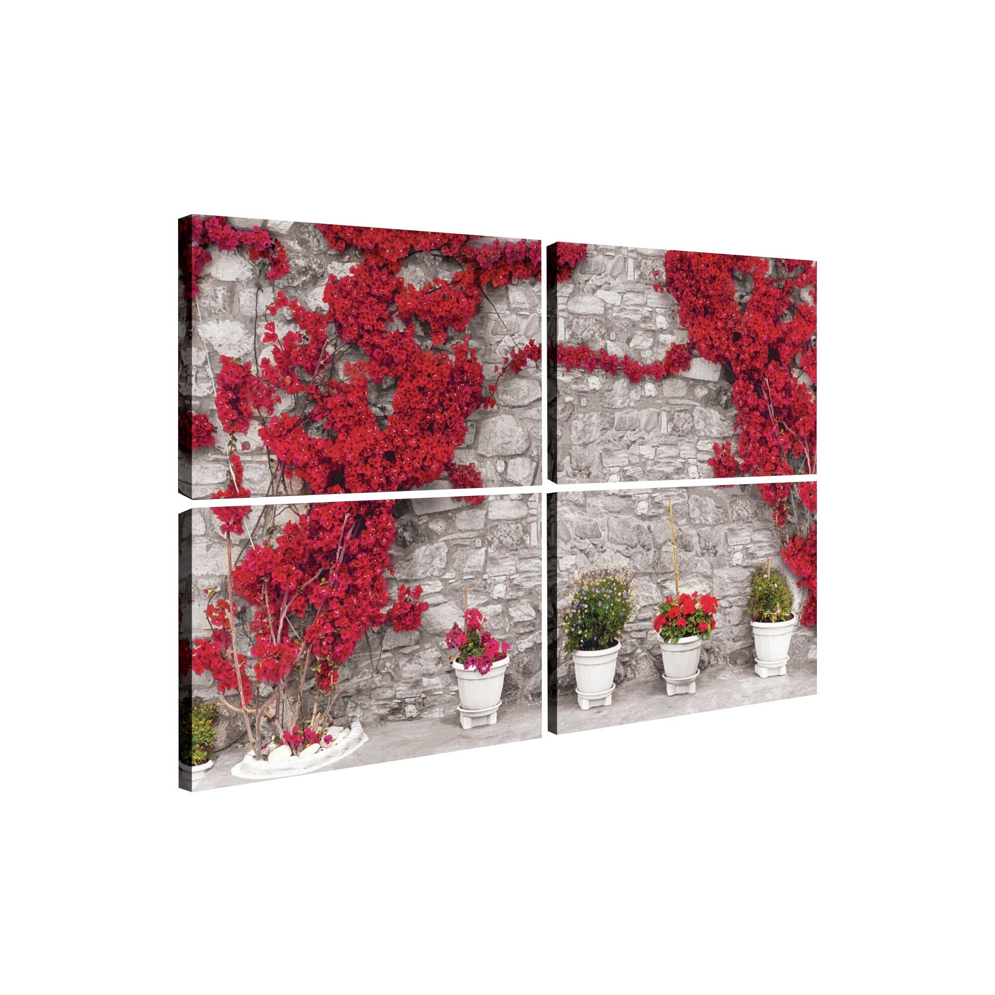 Set Tablouri DEGRETS 78400 Canvas, 80 x 120 cm, 4 piese (4x40x60 cm), Perete cu flori rosii 1