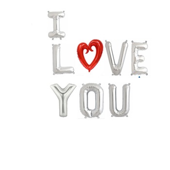 Balon Folie I LOVE YOU, Silver, cu inima, 105 cm Balon Folie I LOVE YOU, Silver, cu inima, 105 cm