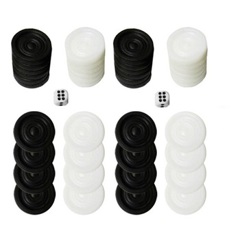 Piese si zaruri pentru table, plastic, alb si negru Piese si zaruri pentru table, plastic, alb si negru