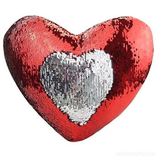 Perna decorativa inima cu paiete reversibile rosu/argintiu, Valentine's Day, 32x28x8 cm
