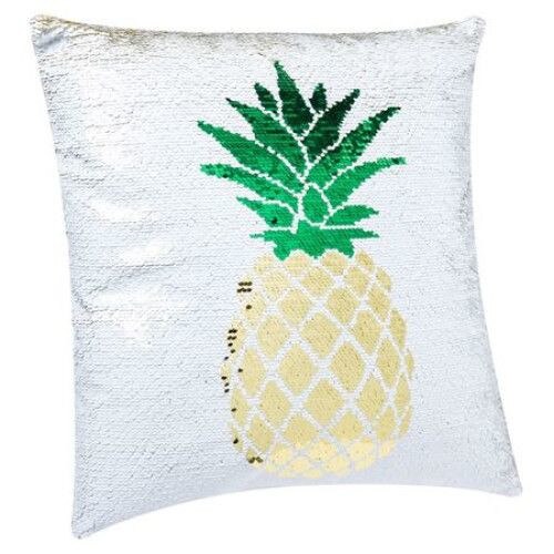 Perna decorativa ananas cu paiete reversibile, alb/auriu, 38x38 cm