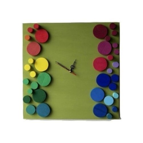 Ceas de perete, Deco-Box, Multicolor, ceas geometric, lemn, pictat manual, cercuri