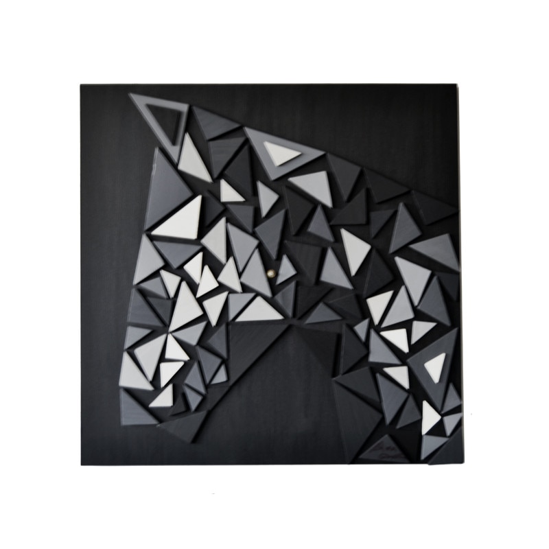 Ceas de perete, Deco-Box, Cal, Alb-Negru, 70x70cm, pictat manual, lemn