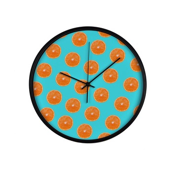 Ceas perete, produs DekoStore, pentru bucatarie, cu mecanism silentios, Felii de portocale rosii, diametru 30 cm, rama neagra din plastic Ceas perete, produs DekoStore, pentru bucatarie, cu mecanism silentios, Felii de portocale rosii, diametru 30 cm, rama neagra din plastic
