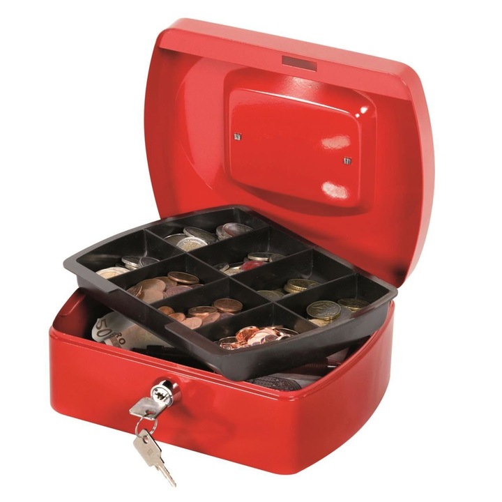 Cutie metalica pentru valori Q-CONNECT, medie, 205 x 85 x 160 mm, incuietoare cu doua chei, rosu