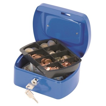 Cutie metalica pentru valori Q-CONNECT, mica, 155 x 75 x 120 mm, incuietoare cu doua chei, albastru Cutie metalica pentru valori Q-CONNECT, mica, 155 x 75 x 120 mm, incuietoare cu doua chei, albastru