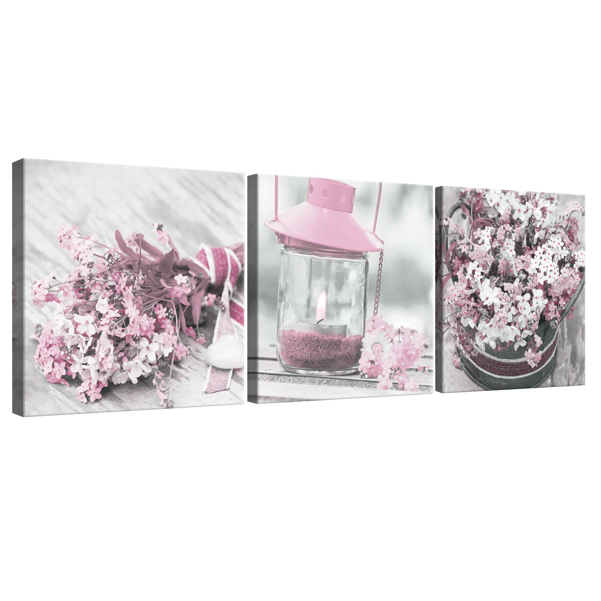 Set Tablouri DEGRETS 78417 Canvas, 25 x 75 cm, 3 piese (3x25x25 cm), Inflorire 2