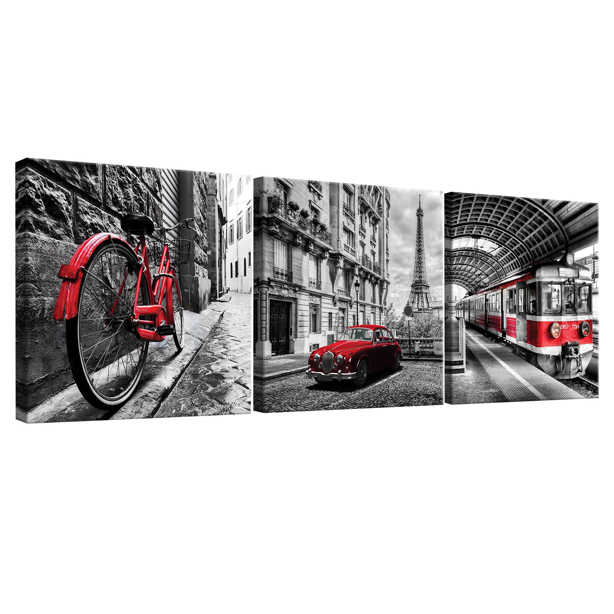 Set Tablouri DEGRETS 78421 Canvas, 25 x 75 cm, 3 piese (3x25x25 cm), Paris - retro