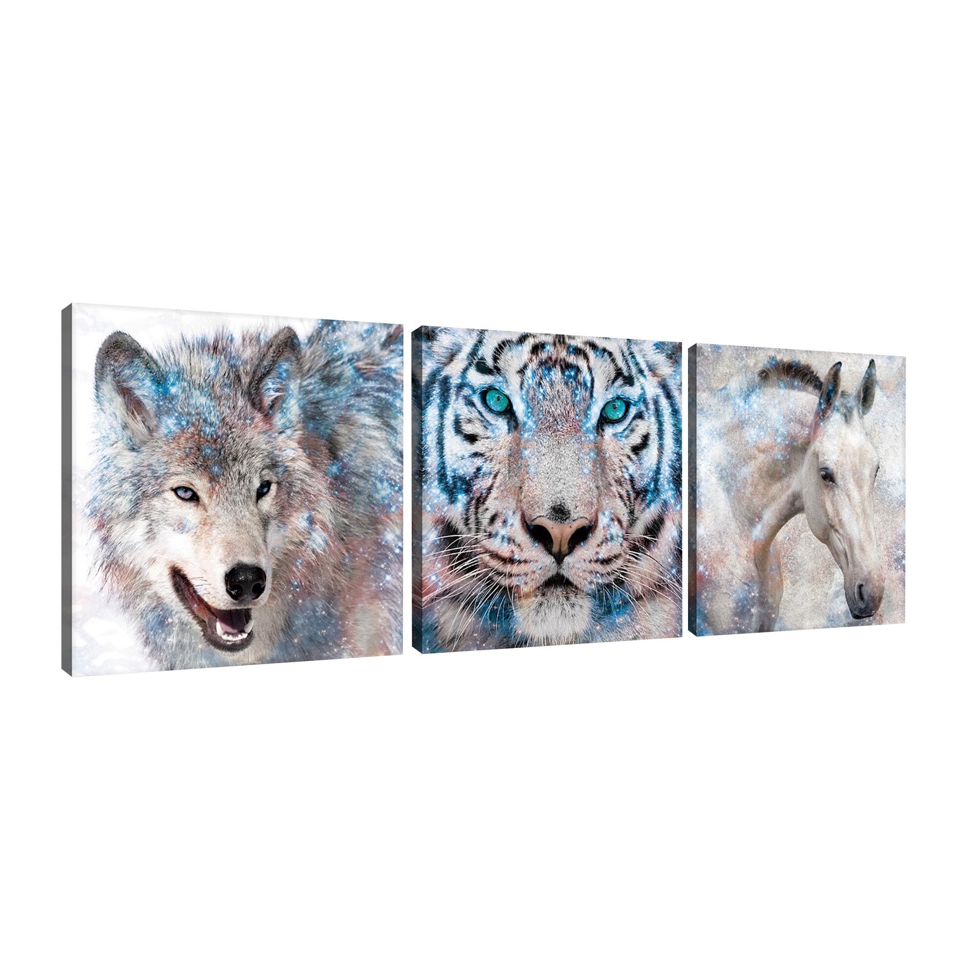 Set Tablouri DEGRETS 78422 Canvas, 25 x 75 cm, 3 piese (3x25x25 cm), Regatul animalelor