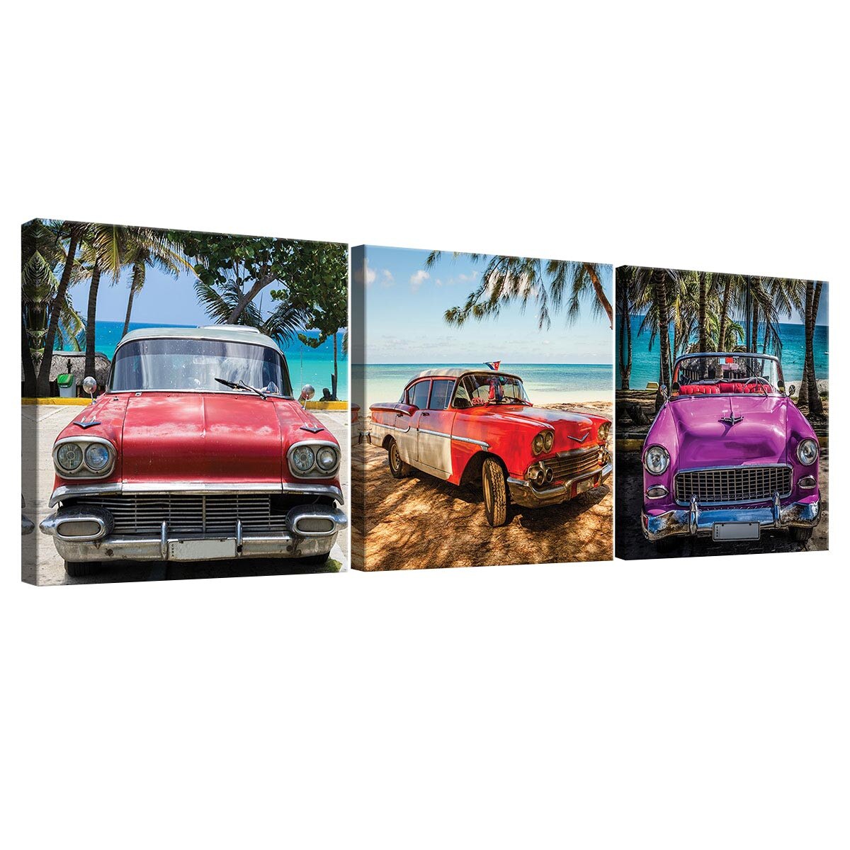 Set Tablouri DEGRETS 78423 Canvas, 25 x 75 cm, 3 piese (3x25x25 cm), Masini retro