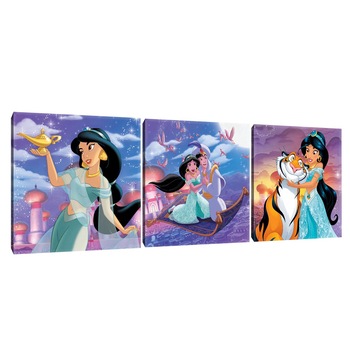 Set Tablouri DEGRETS 78424 Canvas, 25 x 75 cm, 3 piese (3x25x25 cm), Aladdin si Jasmine Set Tablouri DEGRETS 78424 Canvas, 25 x 75 cm, 3 piese (3x25x25 cm), Aladdin si Jasmine
