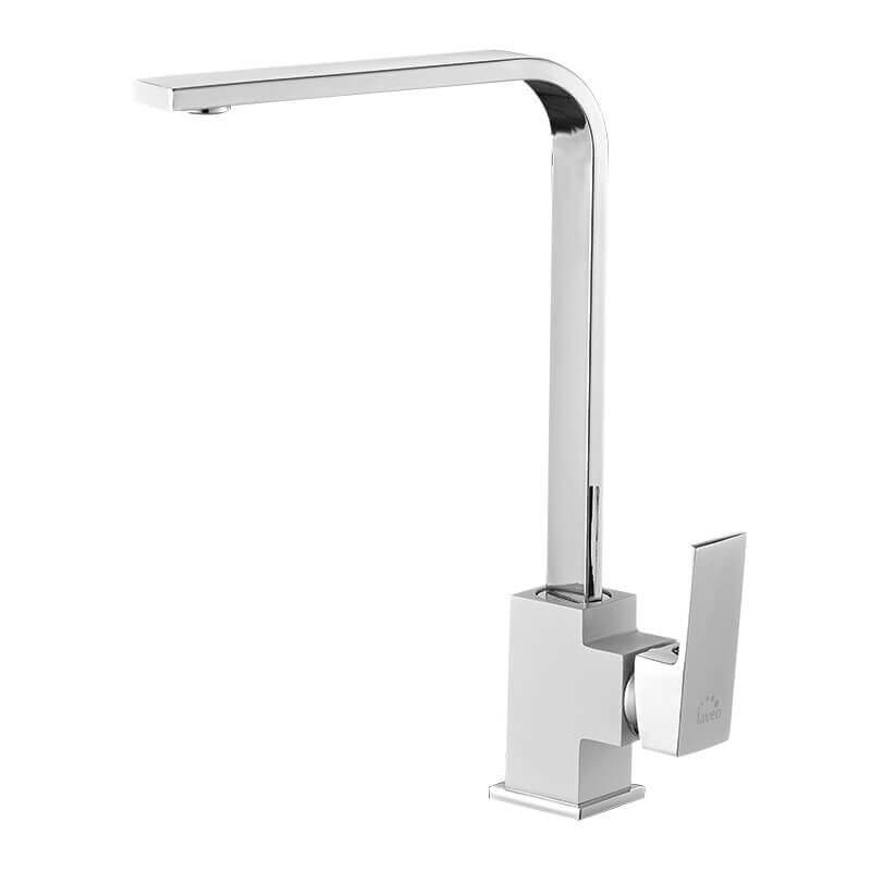 Baterie bucatarie inalta pipa dreptunghiulara alb crom Laveo