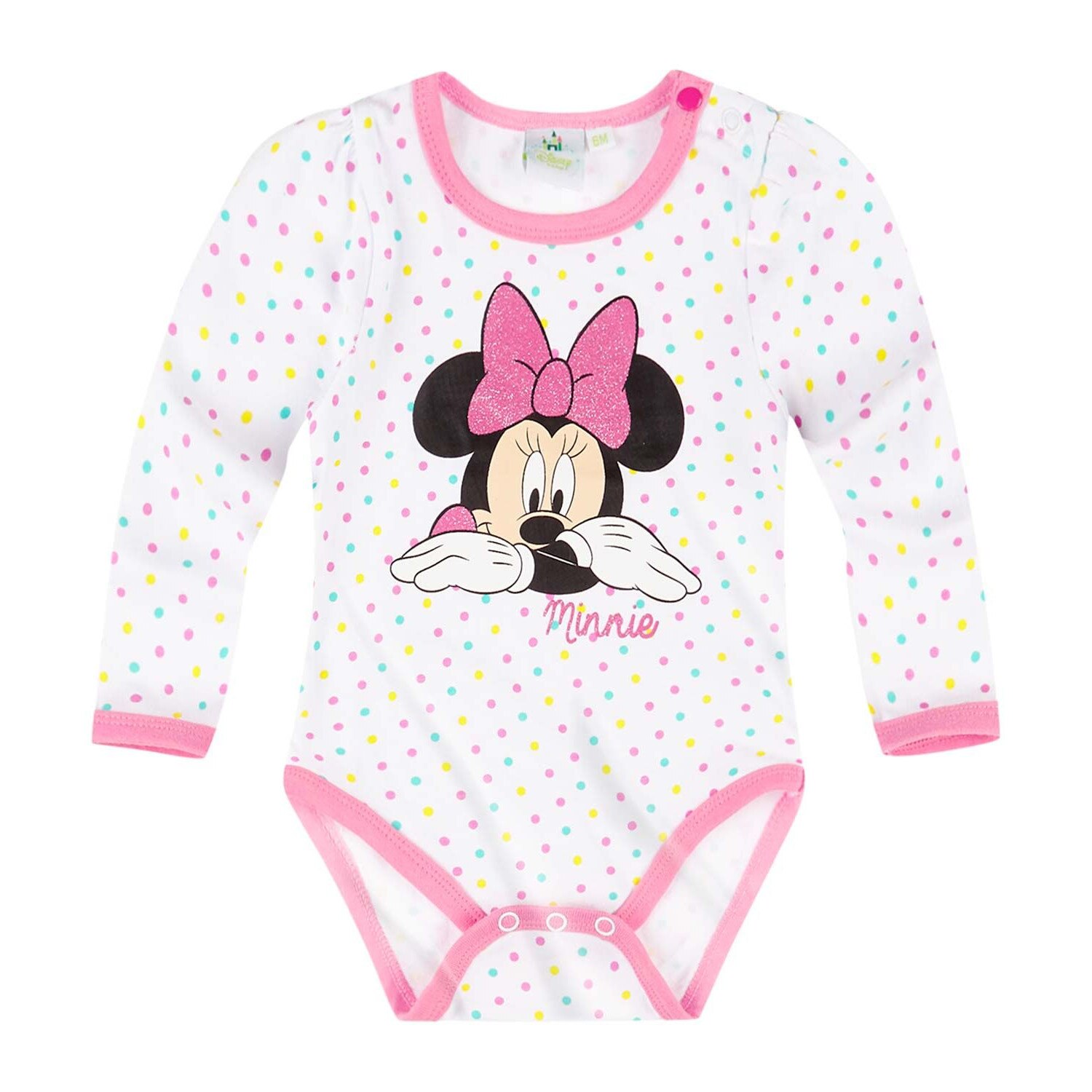 Body cu maneca lunga Disney Minnie alb, 80 cm 12 luni