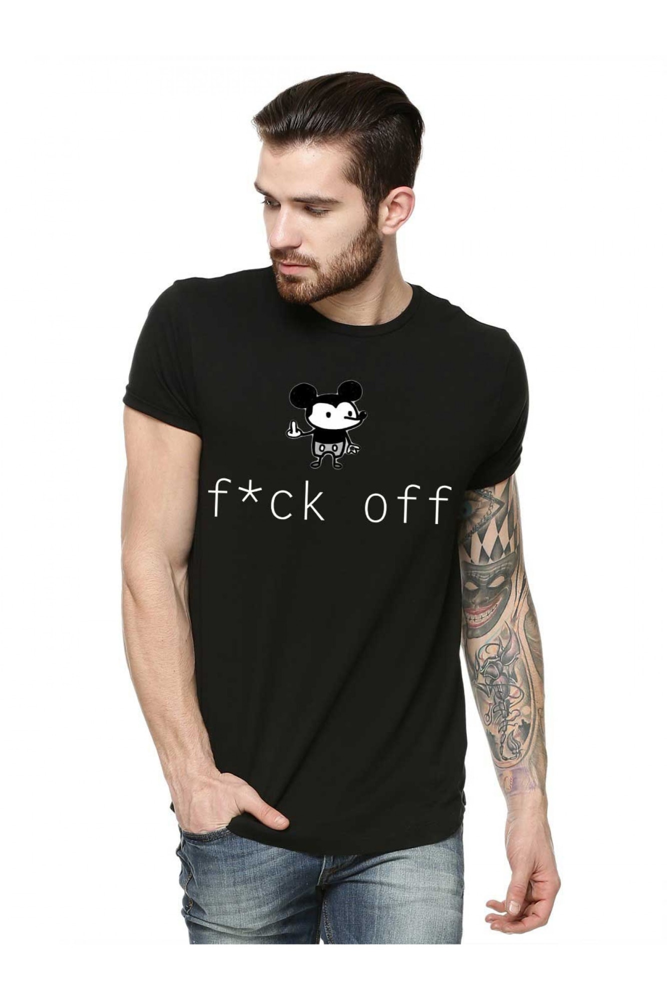 Tricou barbati negru - f*ck off Mickey Mouse