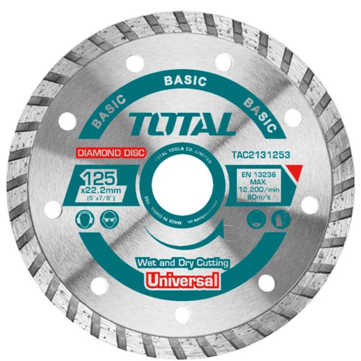 Disc diamantat debitare beton Total, lama de 7.5 mm, diametru 125 mm