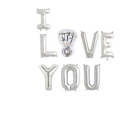 Balon Folie I LOVE YOU, Silver, Cu Inel, 105 cm