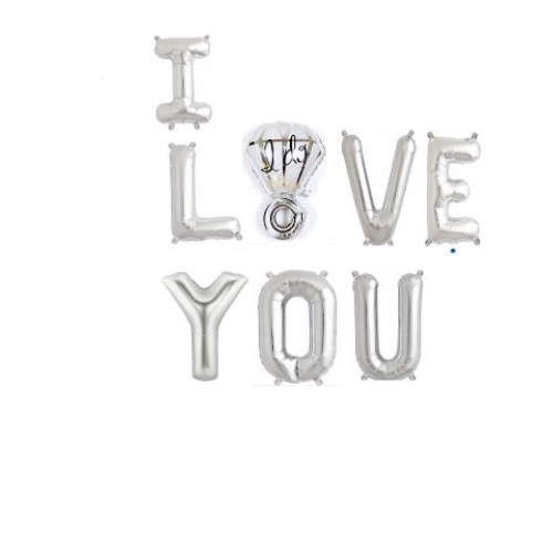 Balon Folie I LOVE YOU, Silver, Cu Inel, 41 cm