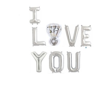 Balon Folie I LOVE YOU, Silver, Cu Inel, 41 cm Balon Folie I LOVE YOU, Silver, Cu Inel, 41 cm