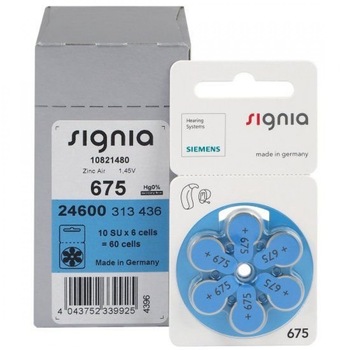 Baterii Siemens Signia S 675 pentru aparate auditive 60 baterii / 10 blistere Baterii Siemens Signia S 675 pentru aparate auditive 60 baterii / 10 blistere