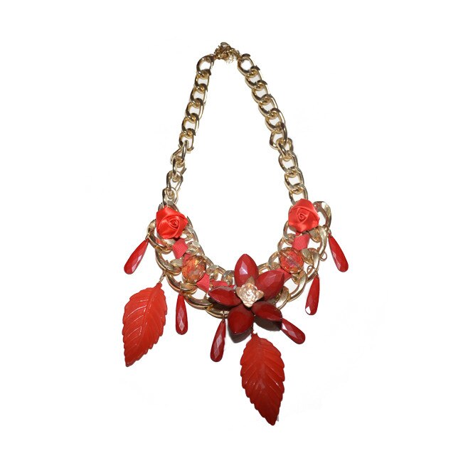 Colier deodebit cu motive florale,D&J Exclusive,Rosu