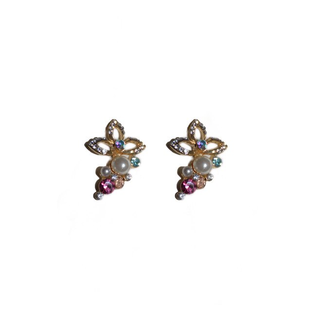 Cercei eleganti cu perle albe asezate in forme metalice, D&J Exclusive,Multicolor