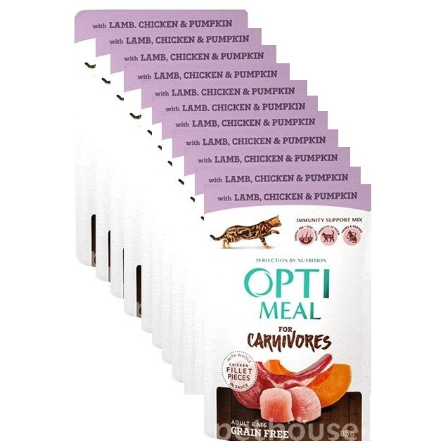 Hrana umeda pentru pisici adulte cu miel, pui si dovleac, Optimeal, 9+3* 85 g