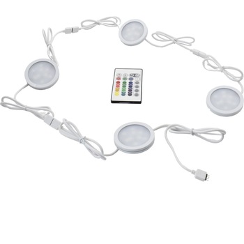 Set 4 spoturi LED rotunde pentru dulap cu telecomanda IP20 12VCC 4x2W Lumina RGB Set 4 spoturi LED rotunde pentru dulap cu telecomanda IP20 12VCC 4x2W Lumina RGB