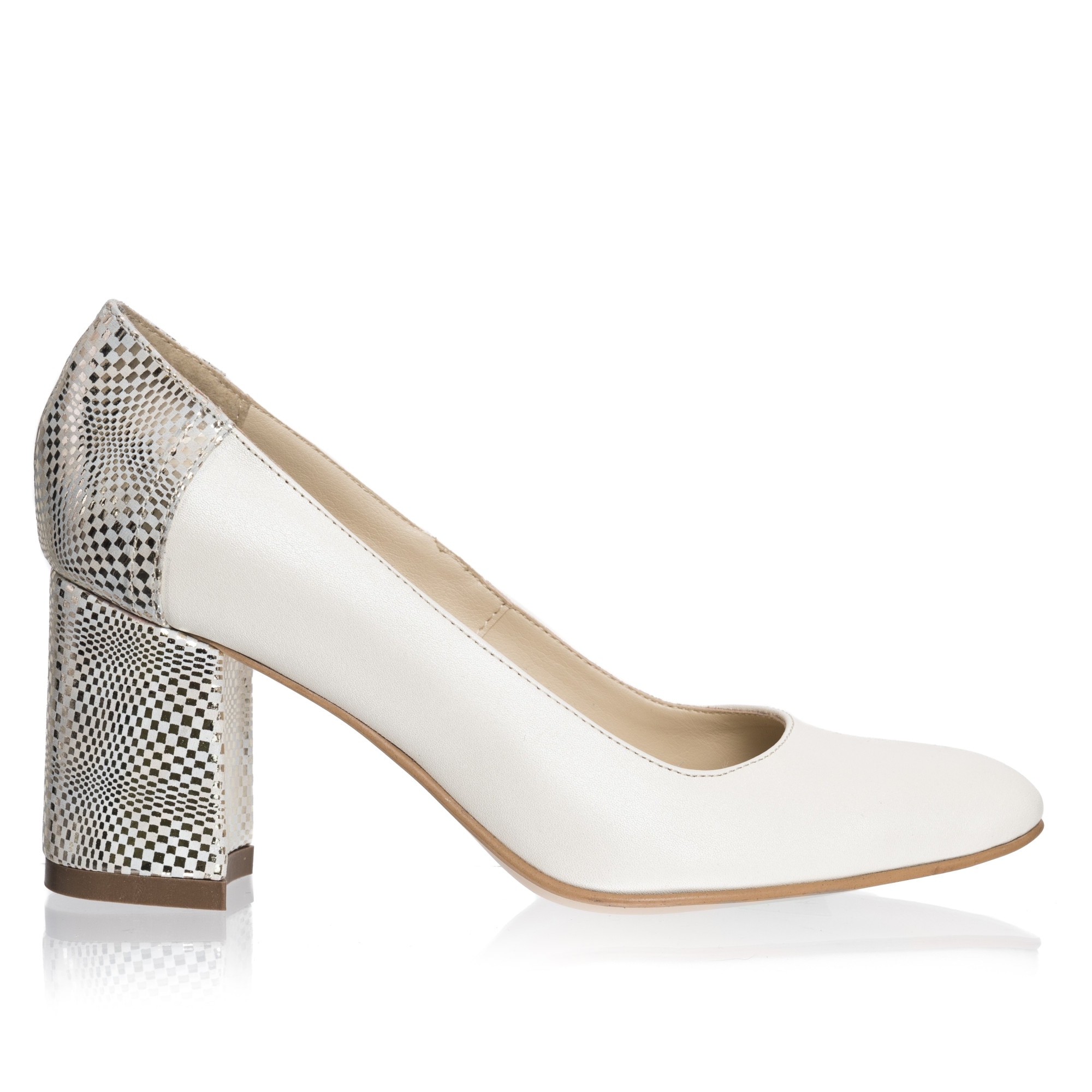 Pantofi dama din piele naturala - Bej cu Mozaic Argintiu - R12 BMA